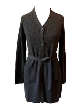 Women’s Kenar Wool Belted Long Cardigan Sweater Womens Small Knit Olive